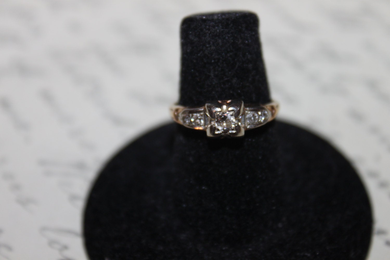 Sale--Vintage 14K Rose and White Gold Engagement Ring, early 1900's, FREE SHIPPING, US