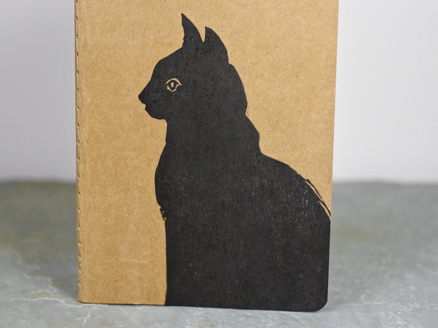 Dan the black cat. Cat in profile Moleskine journal. Cat notebook. Mouse tag. Chat Noir.  Kitty Cat, Kitten.