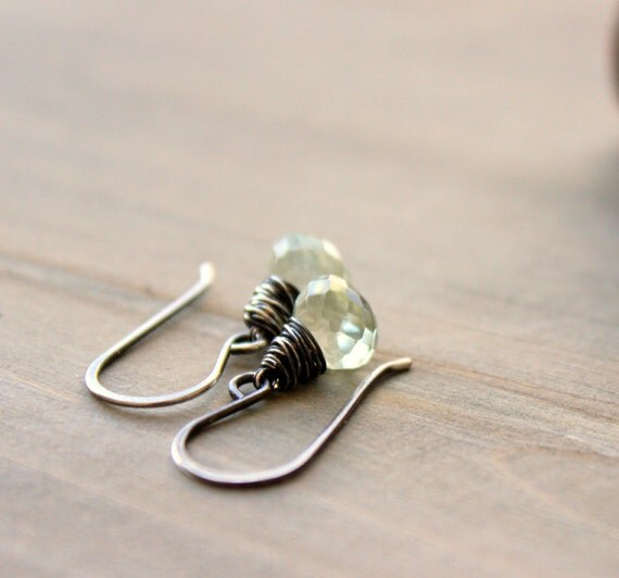 Pond  Green Amethyst Wire Wrap Earrings Sterling Silver Onion Briolette February birhtstone