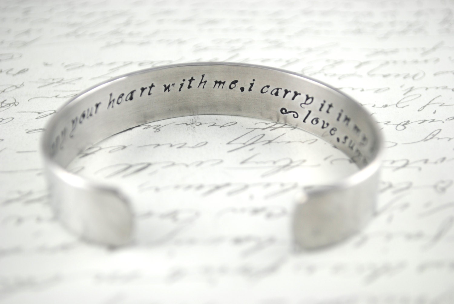 I Carry Your Heart With Me. I Carry It in My Heart. E.E. Cummings Personalized Secret Message Cuff Bracelet