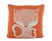 Decorative Pillow - Mrs.Fox - soft knitted pillow - orange, ecru, 18x18, includes insert