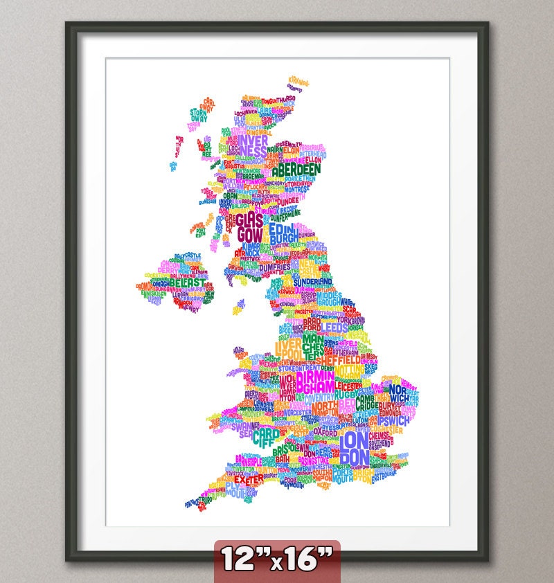 Great Britain UK City Text Map, Art Print 12x16 inch (232)
