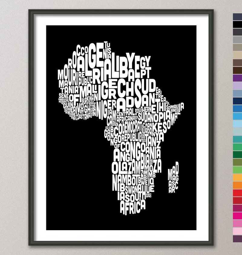 Typography Map of Africa Map, Text Art Print 18x24 inch (774)