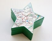 Stars & Maps Green Irish Box - wooden star box decoupaged with an atlas page