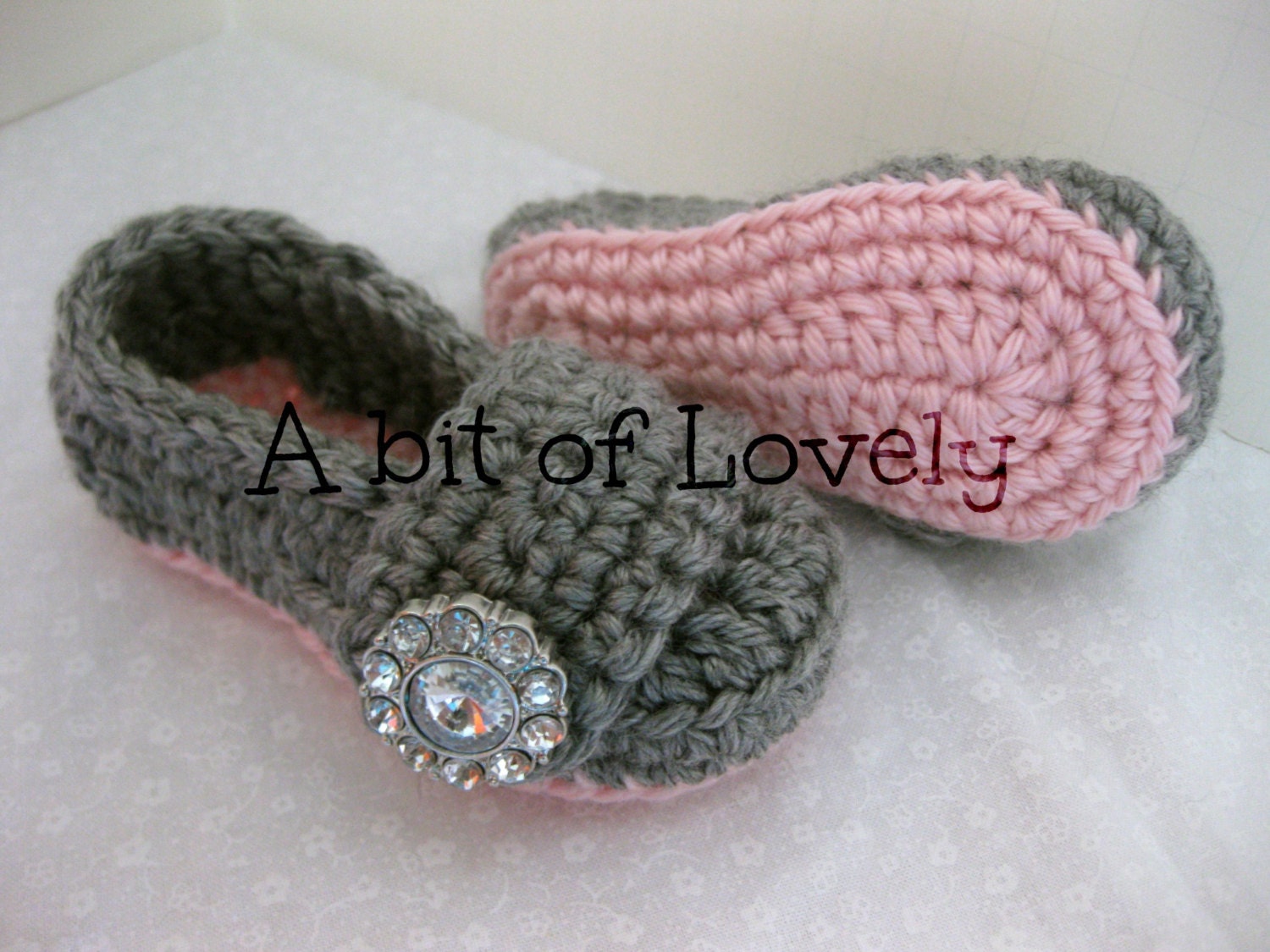 Spring Baby Girl Shoes / Booties - Pink & Grey - YOUR choice size - (newborn - 12 months) - photo prop - clothing