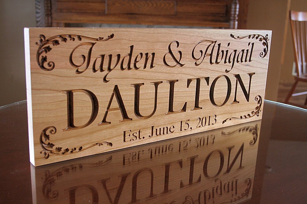 Family Name Sign: Wedding Anniversary Custom Wood Signs Personalized Signs Business Name Wood Sign Engagement Gift Cherry 7x18 DD