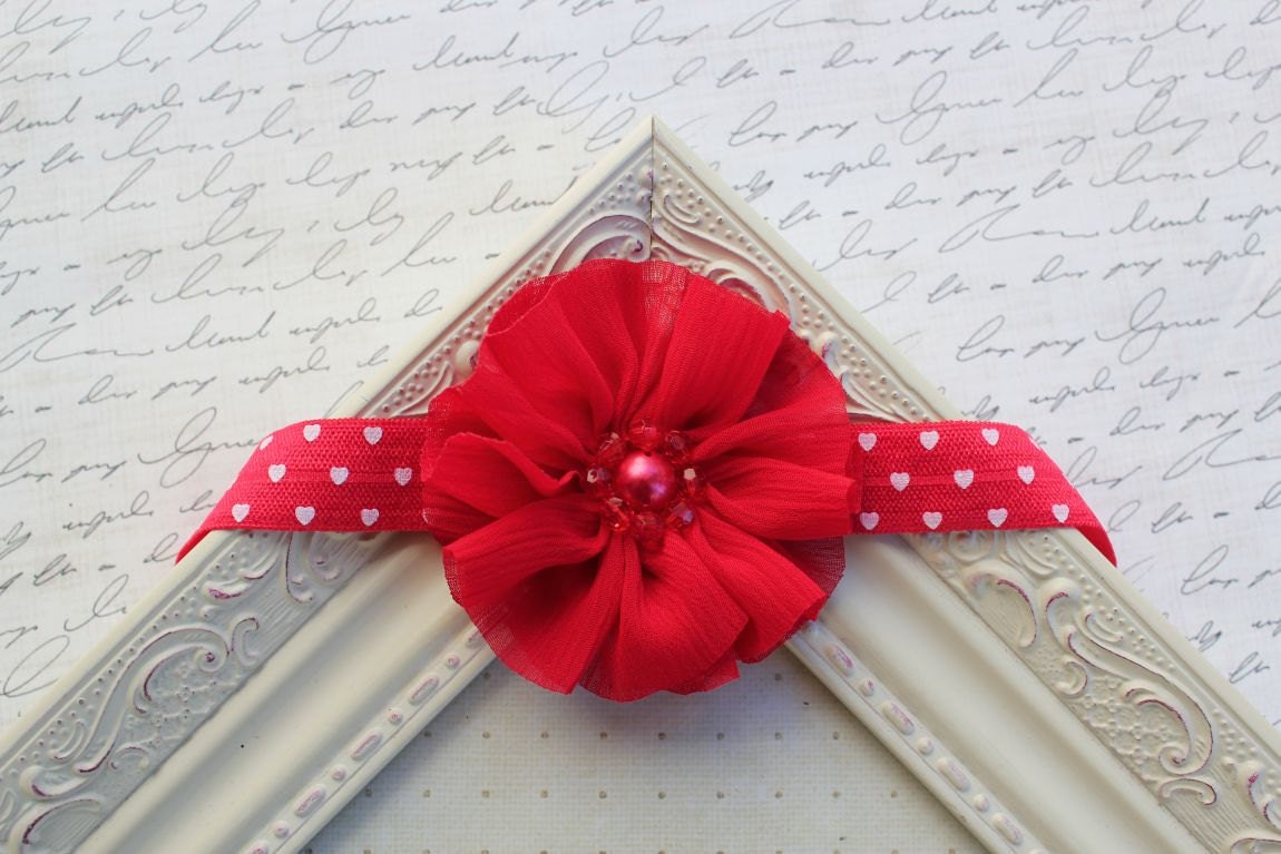 Red Chiffon headband, baby headbands, valentine's day headbands, red headbands, newborn headbands, shabby chic headbands