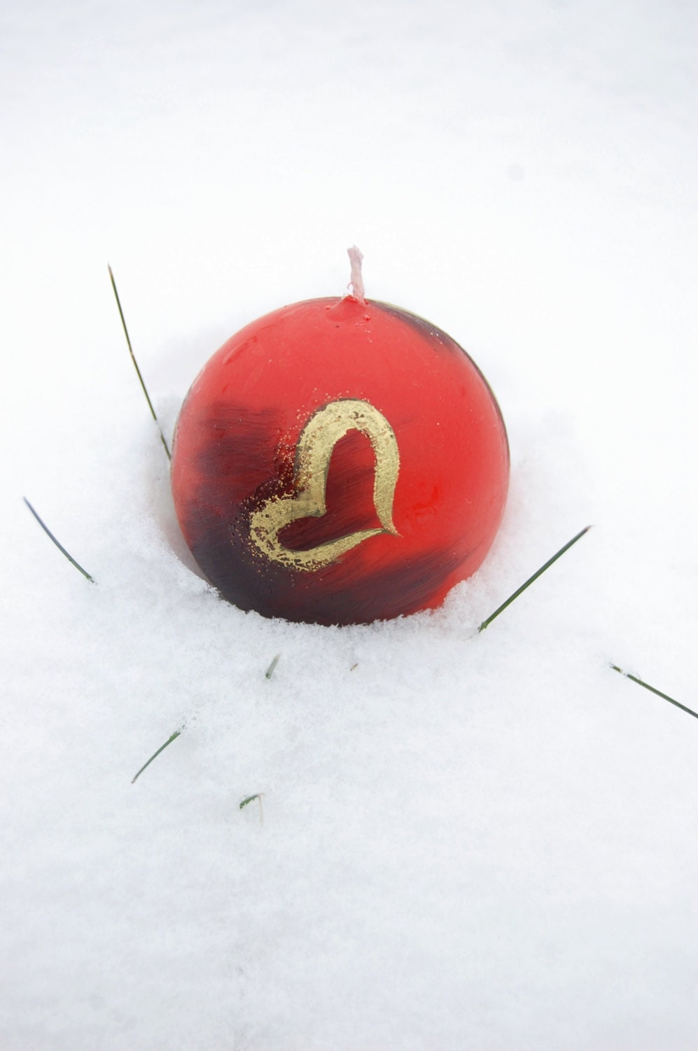 Gift For Valentine's Day - Hand Painted Red Candle Ball With Hearts - Passionate Love - LessCandles