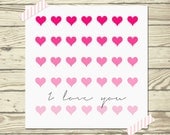 I love you heart Ombre poster print in pink red and mint 12x12 mantel gallery wall decor