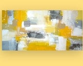 Large Original Yellow and Gray Acrylic Abstract Art Titled: Paved Paradise 4 24x48x1.5" by Ora Birenbaum