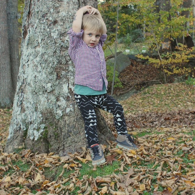 Handprinted White on Black 'Mountain' Leggings
