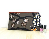 30% SALE Large Pouch, Brown and Gray Handbag, Zipper Clutch, Everyday Bag, Cosmetic Bag, Make up Pouch,
