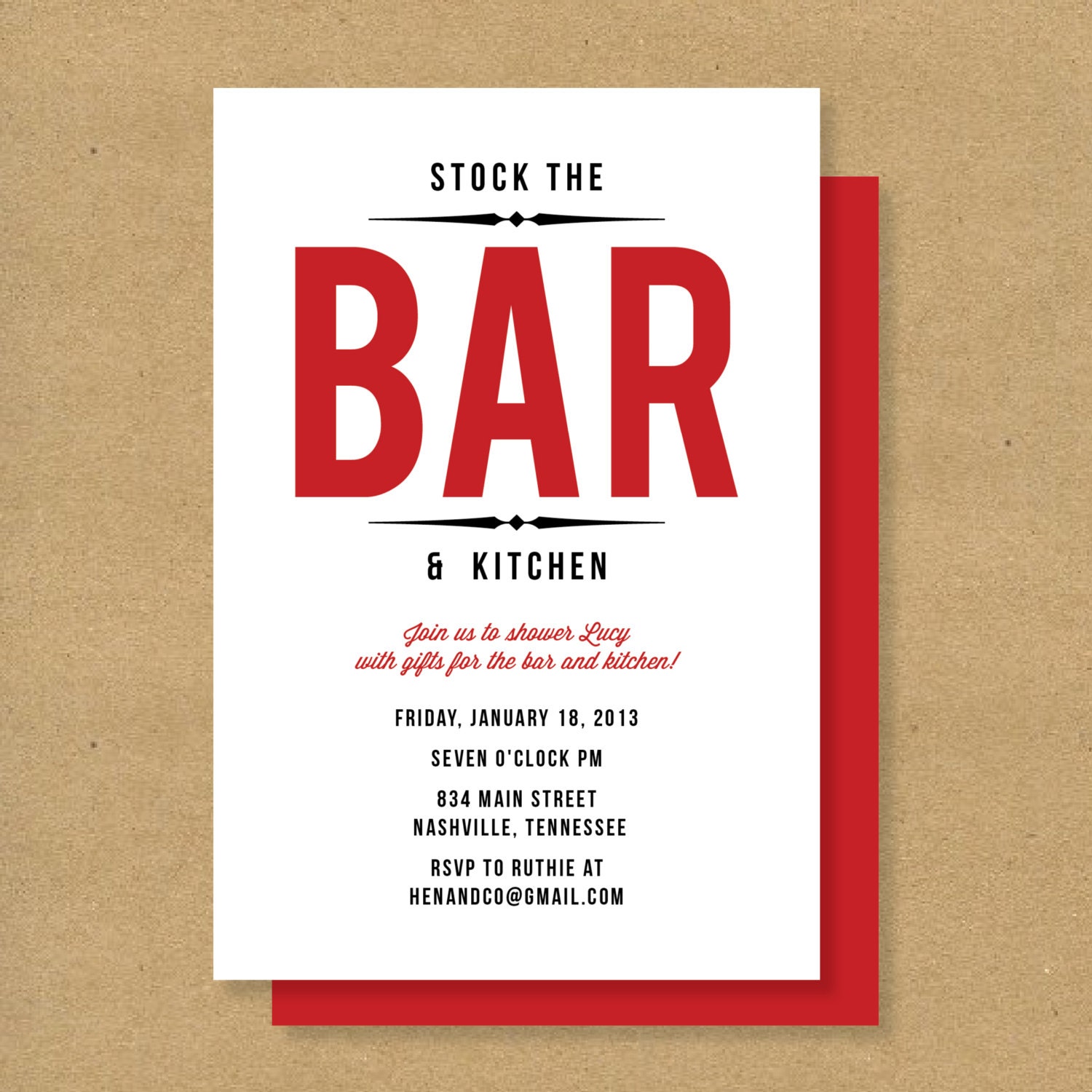 Bridal Shower Invitation - STOCK THE BAR - Kitchen Themed Shower