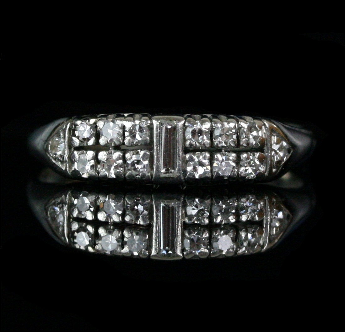 Vintage Platinum Diamond Engagement Ring / Art Deco Emerald Cut .33 1/3 Carats