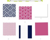 Custom 3 piece Nursery Set--Crib Sheet, Crib Skirt, & Bumper Pads (Navy and Fushia, Nautical for Baby Girl)