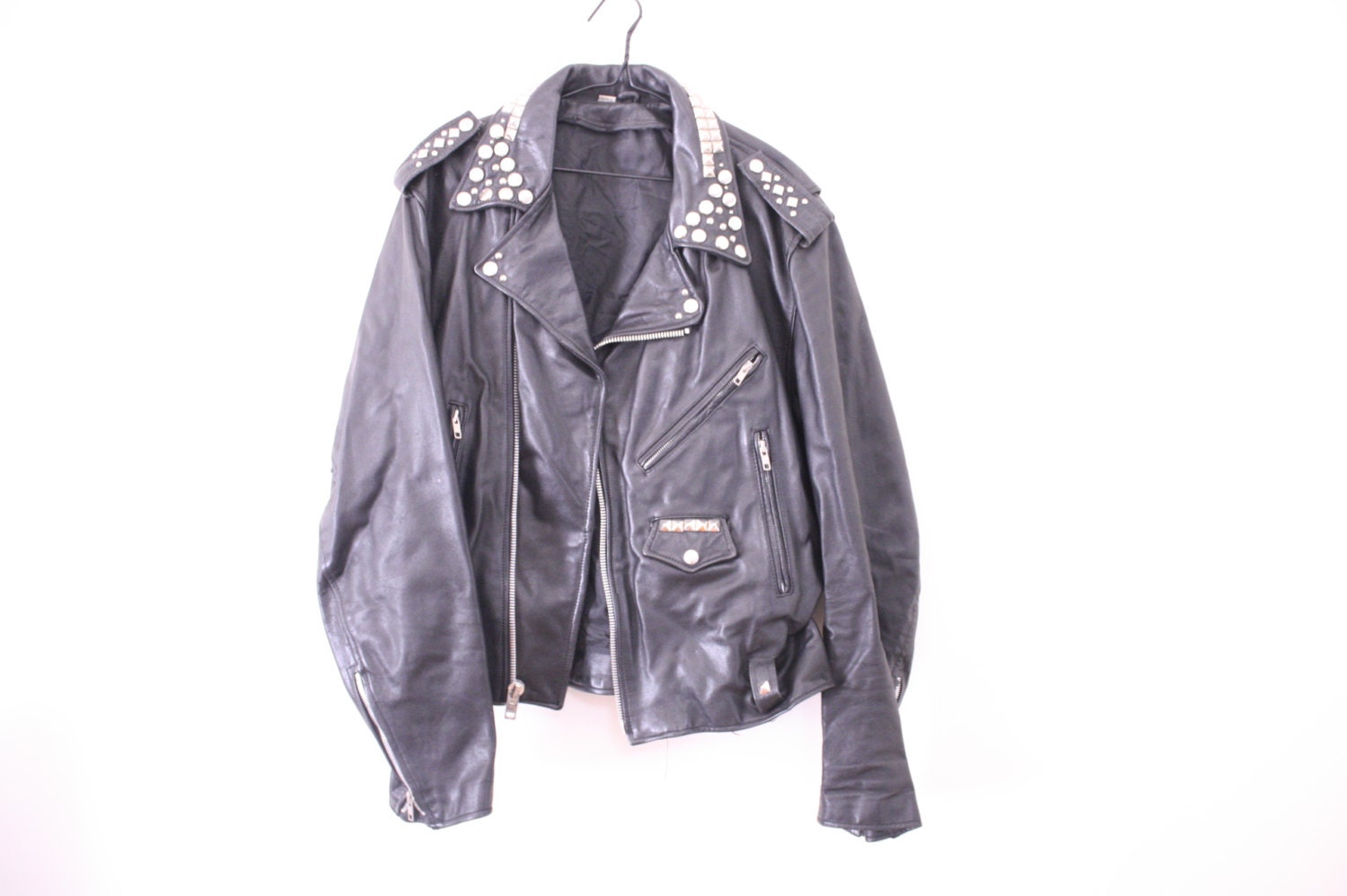 OMG 80s STUDDED Galaxy Painted Leather Motorcycle Biker Jacket