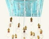 Salvaged barn tin repurposed into chandelier with various edison bulbs, Unique Industrial chic lighting, Urban Rustic design, reclaimed tin
