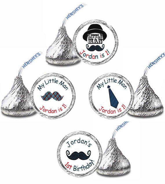 216 Personalized LITTLE MAN Mustache Birthday Party FAVORS Candy Kiss Labels Stickers