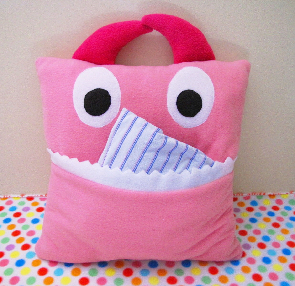 Pajama Eating Monster Pillow  Made to Order Custom Colours