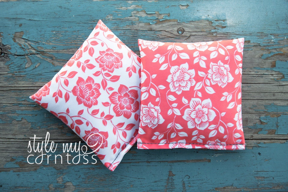 Cornhole Bags - Full Set (8 Bags) // Floral Pattern