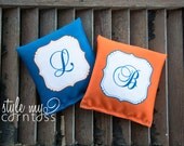 Cornhole Bags - Full Set (8 bags) - Custom Color w/ Framed Monogram & Date