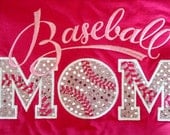Baseball Mom T-Shirt - Bling Sparkle Baseball Applique - Personalized Embroidered - Custom Team Shirt
