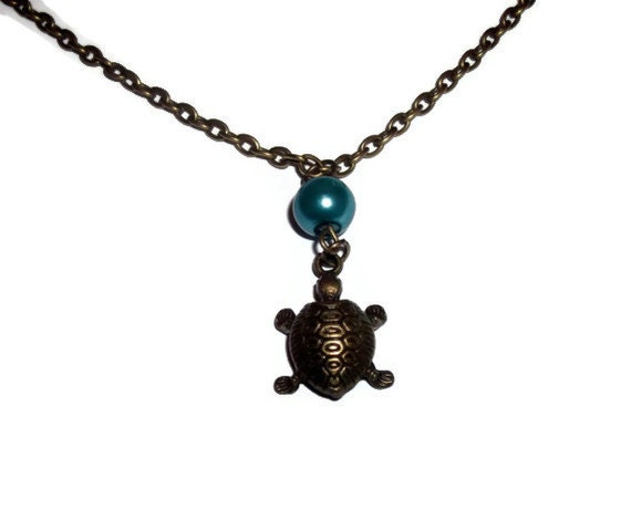 Cute Turtle Necklace, Brass Animal Charm Necklace, Kitsch Pendant