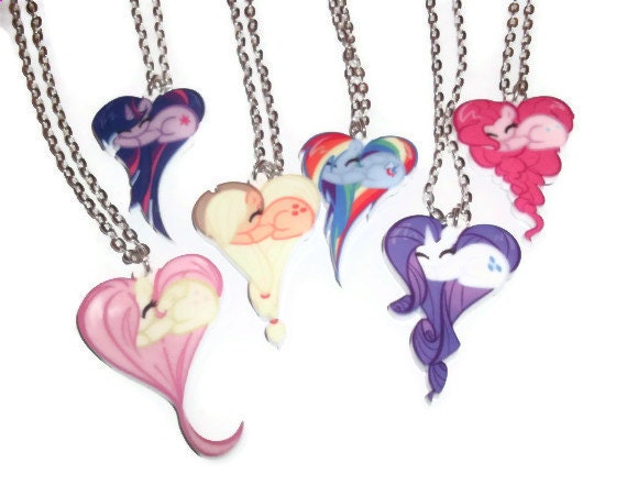 My Little Pony Necklace Set, 7 Heart Shape Pony Necklaces