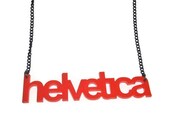 Helvetica Necklace, Orange Typography, Large Laser Cut Acrylic Pendant