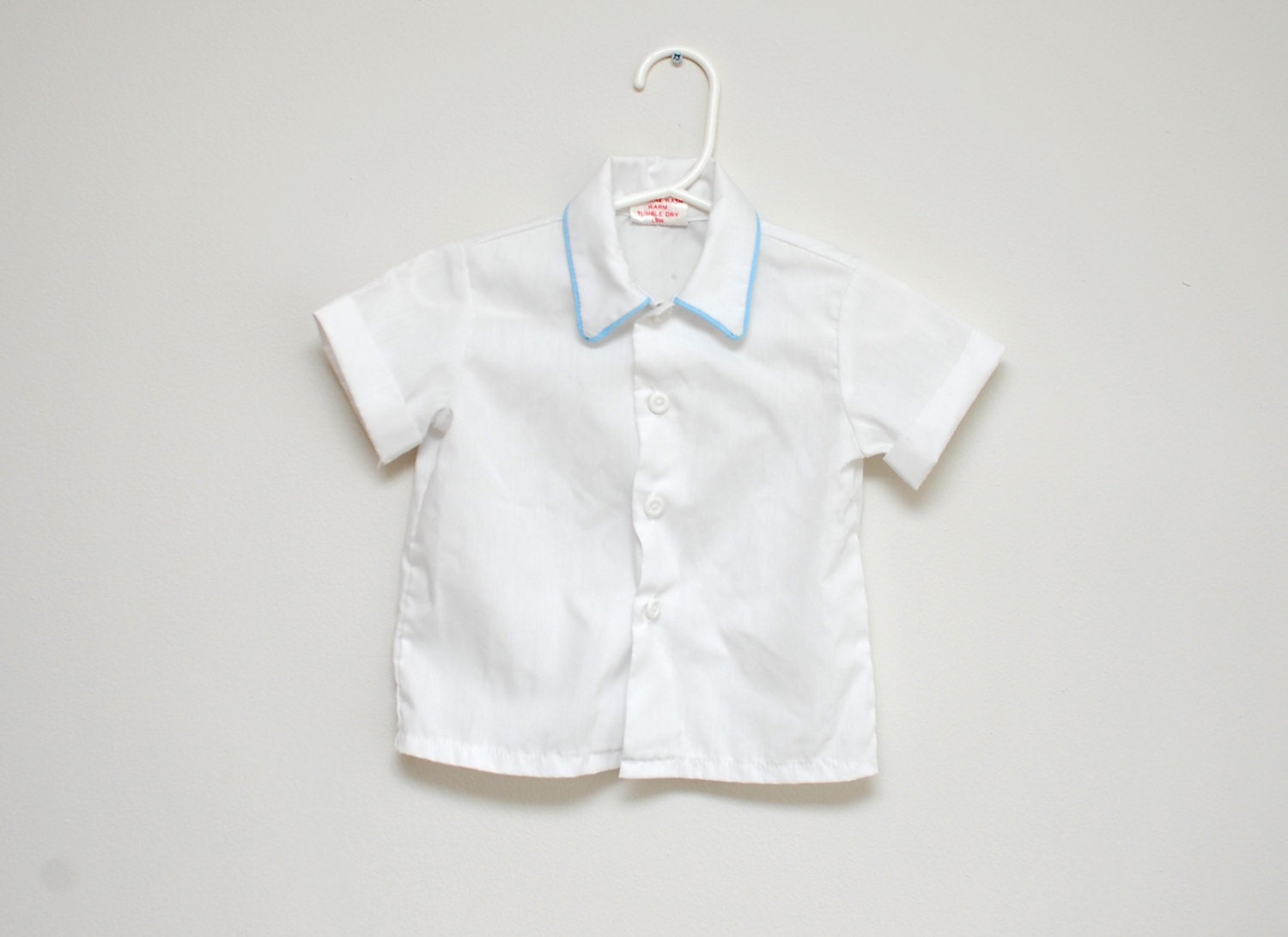 Vintage 1950s/60s white boy's shirt with blue piped trim