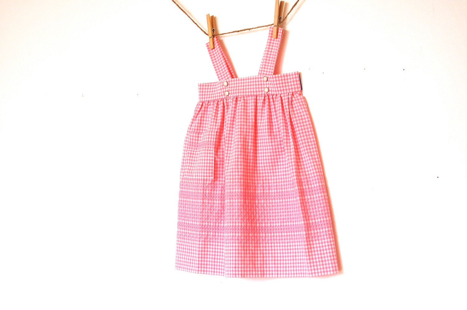 Upcycled Vintage Apron Dress / Pink Gingham / 'Emmie' / 2T / OOAK