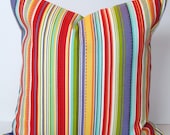 OUTDOOR STRIPE PILLOW.18X18 inch.Decorator Pillow Cover.Housewares.Home Decor.Red.Orange.Green.Indoor.Outdoor