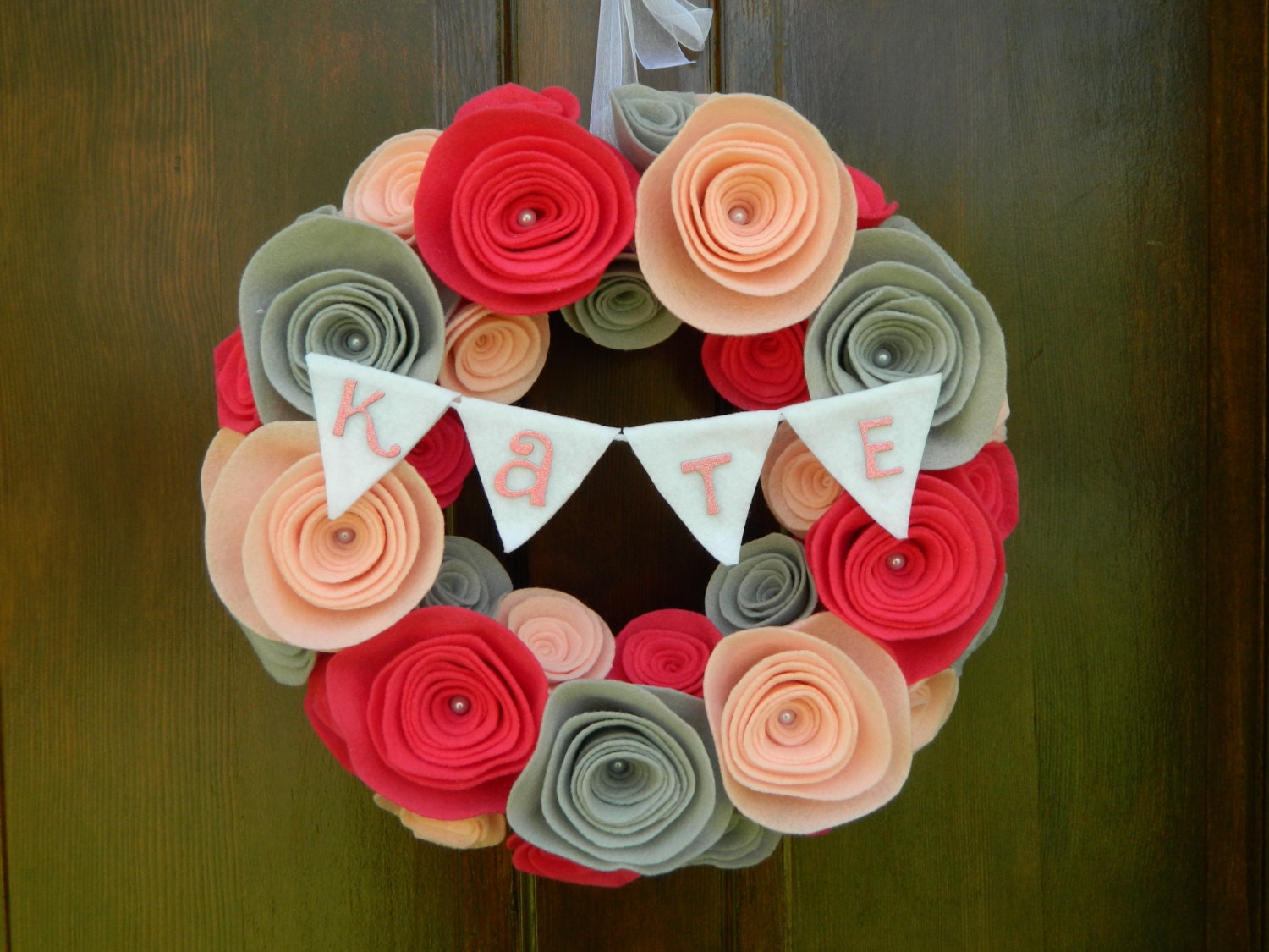 Pink Elephant Baby Wreath - Nursery Wreath - Baby Girl Wreath with Bunting Banner - 12 inch
