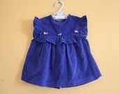 Vintage Royal Blue Corduroy Pinafore with ruffles / Toddler girl size 2T