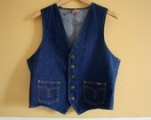 Men's Vintage 1970s Great Western Garments Denim Vest / GWG Jean Vest Size 42