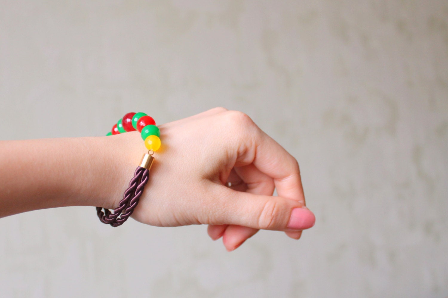 Gemstone rope bracelet - Brown green red brownie - Friendship bracelet - Stylish coffee bracelet - Fashion beaded bracelet