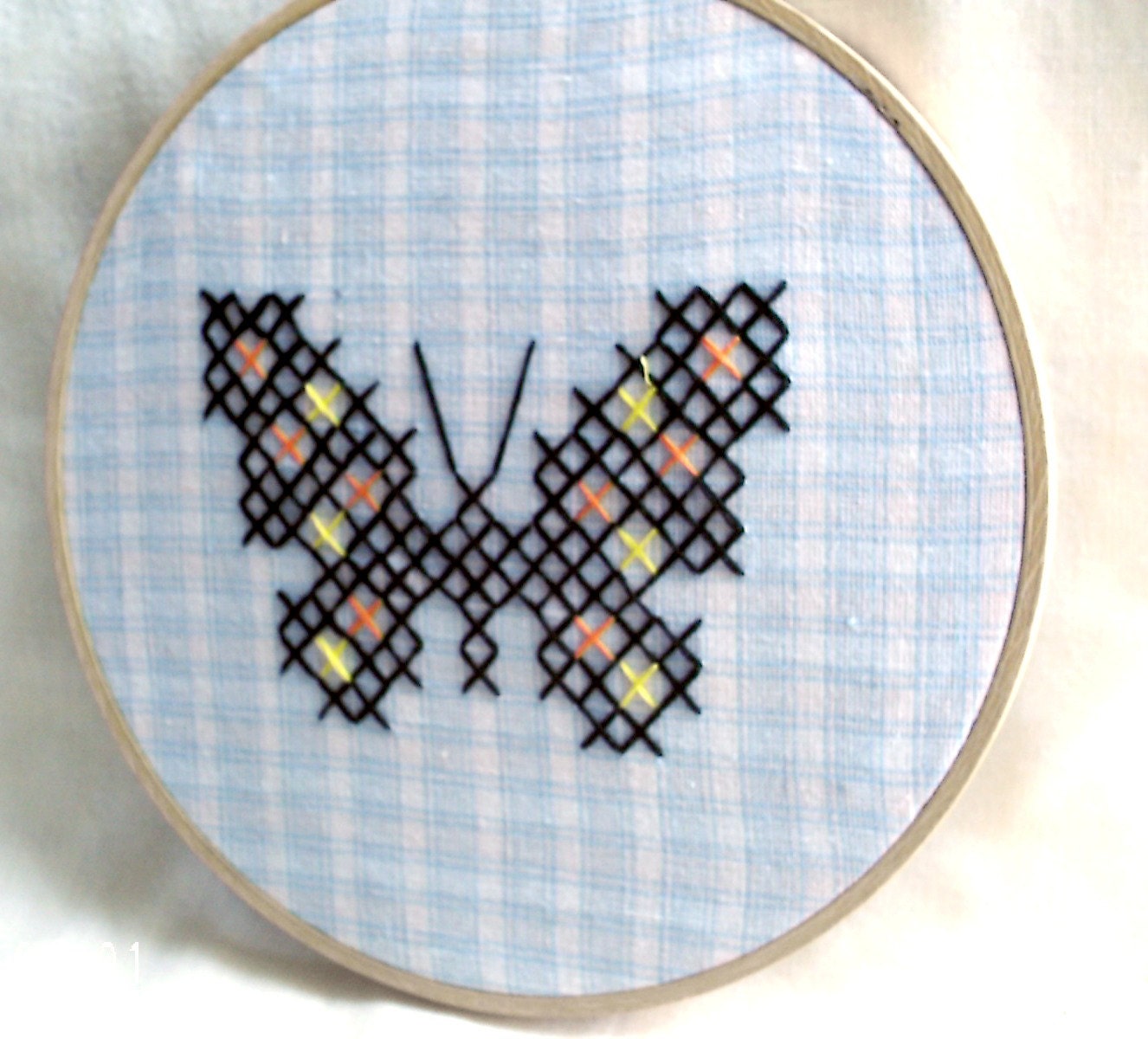 Cross Stitch Butterfly Embroidery Hoop Framed Art