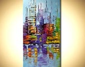 Modern palette knife abstract city painting  NYC Art New York Skyline ORIGINAL Contemporary by OSNAT 48"x24"