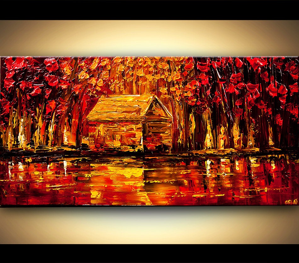 Landscape Painting Original Abstract Contemporary Forest Modern Palette Knife by Osnat  48"x24"