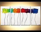 ORIGINAL Abstract Contemporary Blooming Flowers Acrylic Painting Heavy Palette Knife Texture by Osnat  60"x30"