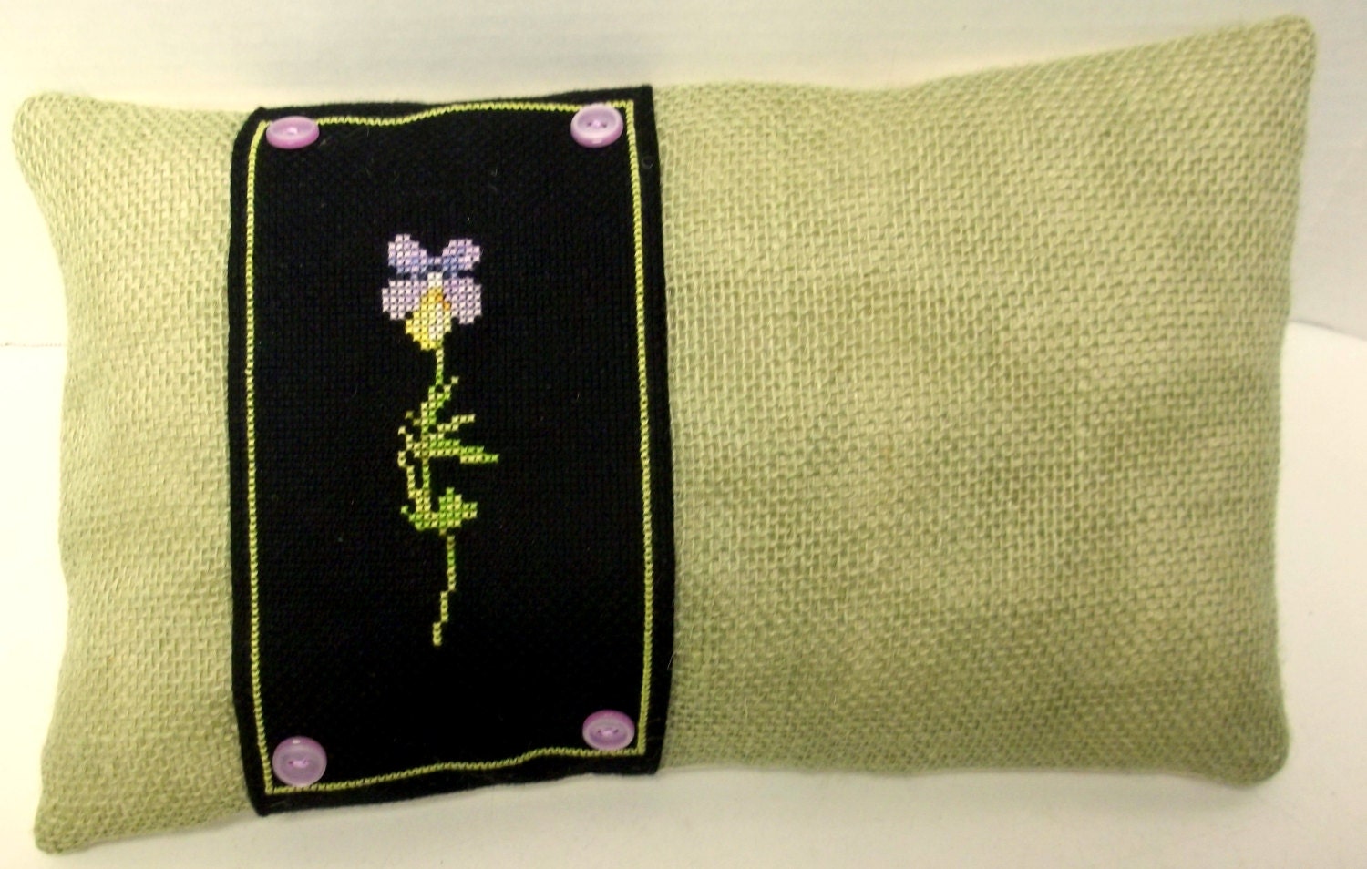 Cross Stitch Pansy Burlap Pillow