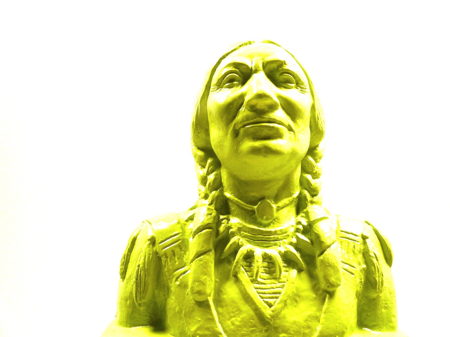 indian head bust, neon, aztec, tribal, home decor, scuplture, neon art, lime green
