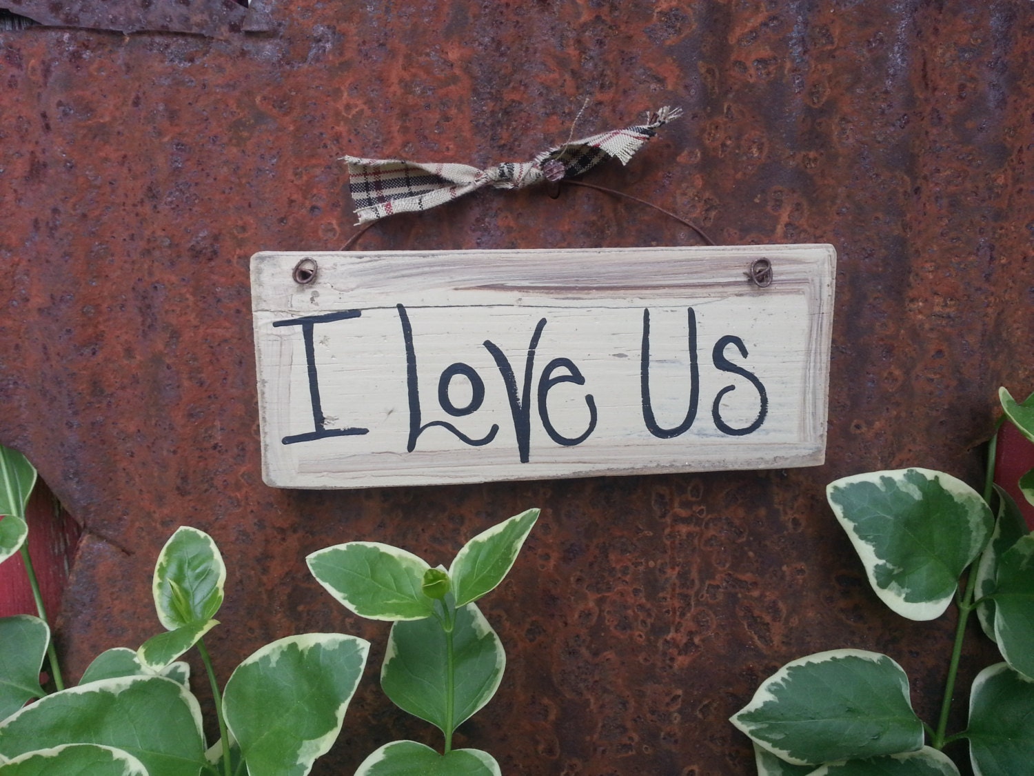 I  Love Us Hand Painted Wood Sign, Primitive
