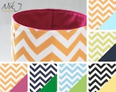 Medium Fabric Storage Bucket - Nursery Collection - Light Orange and White Chevron