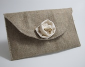 Burlap Clutch Purse with Muslin Rose - Bridal Party Accessory