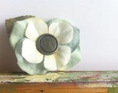 Soft Blue & White Silk Flowers with Silver Center