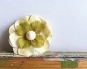 Yellow & White Cotton Fabric and Green Silk Flower with White Sea Shell Center