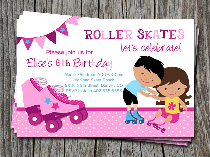 Custom Roller Skating Let's Celebrate Birthday Party Invitation Card   - You Print