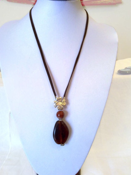 Free shipping . . OOAK..Suede with clover necklace