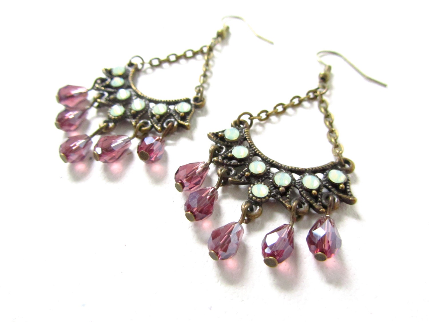 Victorian Chandelier Earrings, Swarovski Crystals, Mauve, Gift For Her